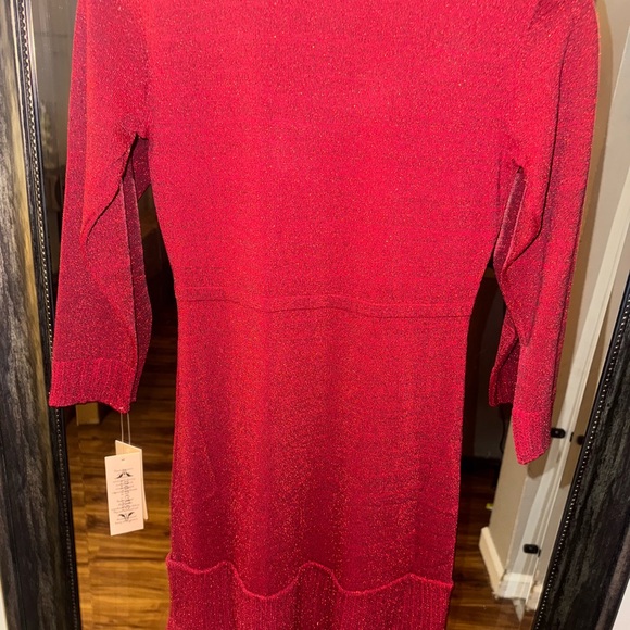 Nanette Lepore Red Shimmer Long Sleeve Knit Dress - Picture 10 of 12